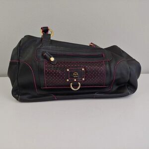 Le Postiche 16" purse black leather purple‎ accent